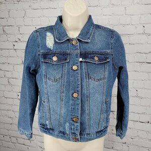 Tommy Bahama Blue Denim Distressed Pockets Buttoned Jean Jacket Girls Size 11-12